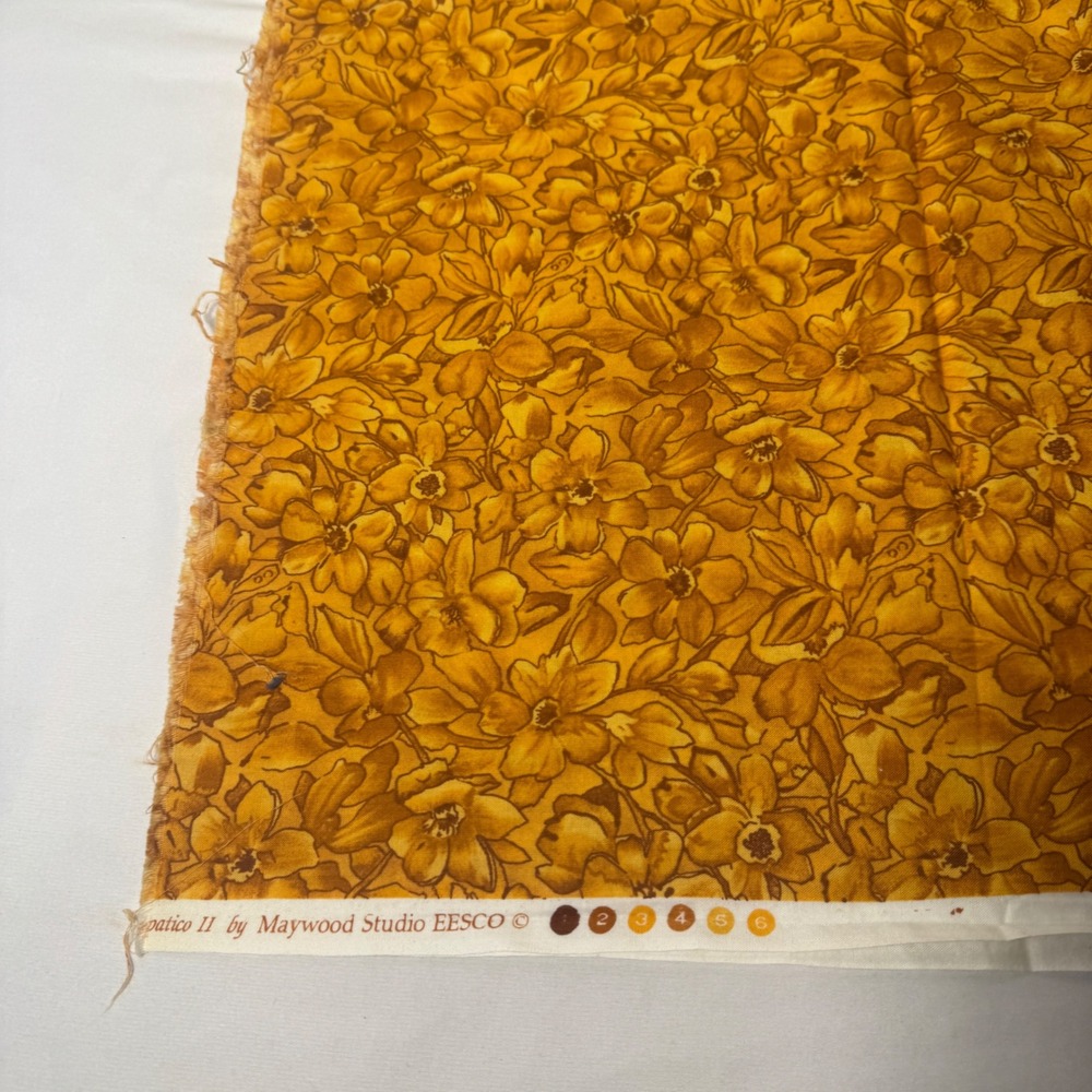 Maywood‎ Studio Hepatico II Floral Fabric 17.5x40 Mustard Gold Cotton Quilting